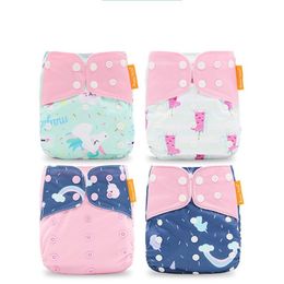 Happyflute OS Pocket Diaper 4pc/Set Washable Reusable Absorbent Ecological Nappy New Print Adjustable Baby Diaper Cover 990 E3