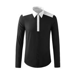 New Arrival Autumn Contrast stitching European American Style Labyrinth Long Sleeved Men's High-end Leisure Shirt Size M-4XL