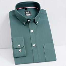 Men's Long Sleeve Oxford Woven Shirt Single Patch Pocket 100% Cotton Casual Button-down collar Standard-fit Versatile Shirts 220330