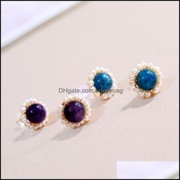 Stud Pearl Earrings Sier 925 Jewelry Amethyst/Cyanite 2-M Studs For Women Gift Drop Delivery 2021 Bdesybag Dhjsz