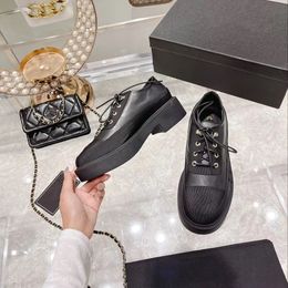 New Autumn Winter 2022 Martin Boots thick soled lace-up round head black and white with 4.5 high heel