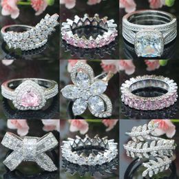 Cluster Rings 27x26mm Arrival Adjustable White Sapphire Pink Kunzite CZ Females Daily Wear Silver Drop