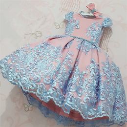 Embroidery Flower Wedding Evening Children Clothing Princess Party Kids Dresses for Girls Birthday Party Lace Flower Ball Gown 220707