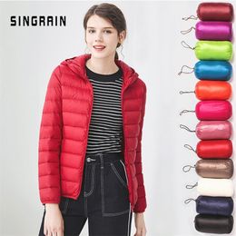 Down jacket women hooded ultra thin 90% Ultra Light duck down coat Female winter large sizes Solid Portable warm jackets woman T200107