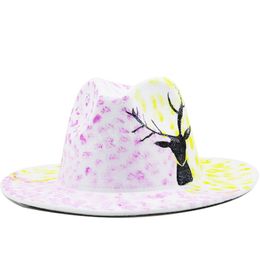 Fedora hats animal print Woollen Cap Korean style tide men and women wide brim top hat British jazz church hat