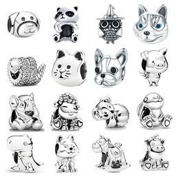 925 Silver Charm Beads Dangle Unicorn Rabbit Dog Cat Pig Fluffy Llam Bead Fit Pandora Charms Bracelet DIY Jewelry Accessories