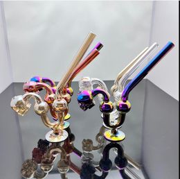 2022 Glass Pipe Oil Burner bong hookah New color coated skeleton with base big bubble glass smoking set