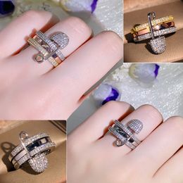 Three Layers Band Rings Crystal Pave Bands with Pins Rings