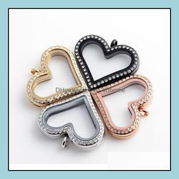 Lockets Necklaces Pendants Jewelry Top Grade 30Mm 316 Stainless Steel Heart Floating Locket Glass Frame Memory Floatings Charms Wholesale