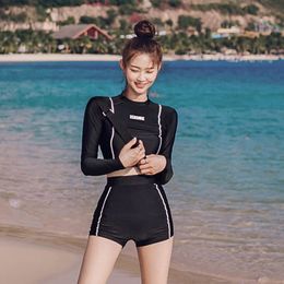 Two-piece Suits Women's Boxers Long Sleeve Conservative High Waist Slimming Sexy Hot Summer Beach Swimsuit