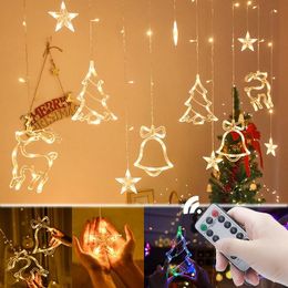 Strings 3.2M LED Christmas Lights Star Deer Bells Tree Garland Fairy Curtain String Light For 2022 Year Party Wedding Holiday DecorLED