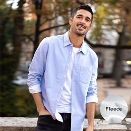 KUEGOU Autumn 100% Cotton Men Shirts Fleece Warm Oxford Fashion Business Casual Shirt Long Sleeve Top Plus Size 20624 220401