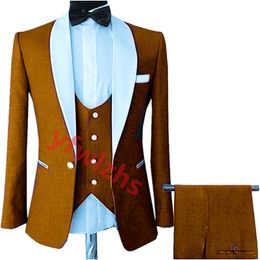 Customise tuxedo One Button Handsome Shawl Lapel Groom Tuxedos Men Suits Wedding/Prom/Dinner Man Blazer(Jacket+Pants+Tie+Vest) W1075