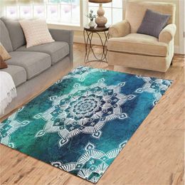 Carpets Magic Mandala Printed Flannel Area Rug Flower Pattern Carpet Room Floor For Living Bedroom & Home