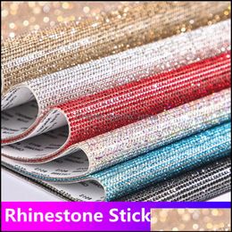 20*24Cm Diy Colorf Rhinestone Sticker Sheet Self-Adhesive Crystal Ribbon With Gum Diamond Sticks Decoration Cars Phone Cases Cups Drop Deliv