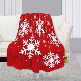 Blankets Snowflake Cartoon Printed Red Flannel Blanket For Kids Adults Merry Christmas Gift Warm Soft Cover Carpet Sofa Bedding CarBlankets