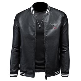 Men Slim Fit Embroidery Leather Jackets Oblique Zipper Motorcycle Jackets Men Moto Biker PU Leather Coats Plus Size S4XL 220816