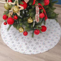 Christmas Tree Skirt Plush Floor Faux Fur Mat Snowflake Cover Ornament Party Home Xmas Decor C62206b