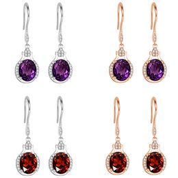 Amethyst Red Crystal Earrings Zircon Oval Stone Earrings Rose Gold Colour Engagement Silver Earrings For Women Boho Jewellery