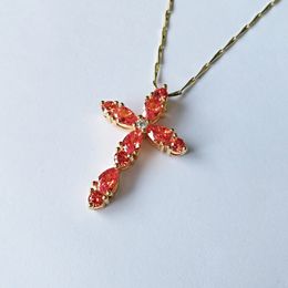 lady fashion wedding party Jewellery red stone zircon inlay Cross Pendant collarbone chain rose gold necklace European and American style Girls birthday gift