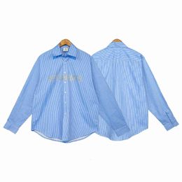 Tide Legal Brand Weitemeng Items Glittering Pink Letters Men's and Women's Casual Long Sleeve Blue Stripe Shirt