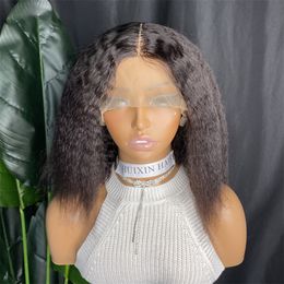 Kinky Straight 1B Lace Wigs For Women 150% Density Lace Frontal Wig Pre Plucked With Human Hair 2022 New Style