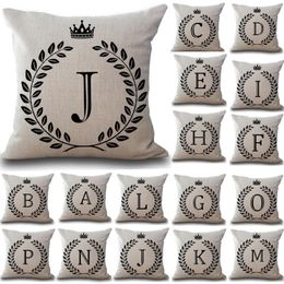 Pillow Case 1Pcs Crown Letter 43 43cm Cotton Linen Throw Pillow Cushion Cover Car Home Decoration Sofa Decor Decorative Pillowcase 40166 220714