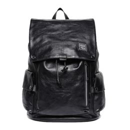 Backpack Men's Waterproof Leather Men Bag Solid Black School Bags Large Capacity Computer Laptop Casual Travel BagsBackpack