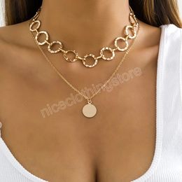 Round Circle Choker Necklace Women's Neck Chain Vintage Coin Couple Pendants Valentines Day Gift Jewellery