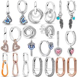 Hoop & Huggie 100%925 Silver Earring Butterfly Pink Heart And Feather Hook Earrings For Women Jewellery Gift Wedding Party EngagementHoop