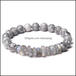 Beaded Strands Bracelets Jewelry Beaded Quality A Labradorite Chip Beads Bracelet Gray Black Agates Onyx Tiger Eye Map Gem St Dhn7G