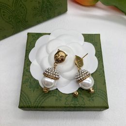 Designer Tiger Head Earring Stud For Womens Diamonds Pearl Earrings Fashion Gold Earrings Jewellery Mens Unisex Luxury Hoop Earring 2207212D