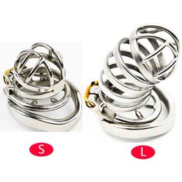 Nxy Sm Bondage Male Stainless Steel Cock Cage Penis Ring Bdsm Wear Chastity Scrotum Lock Belt Anti derailment Sex Toys for Men Sm 220423
