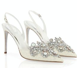 Fashion Rene Bridal Party Wedding Jewel Slingbacks VENEZIANA Sandals Caovilla Pumps Luxury Designer Lace Pointed Toe High Heels EU35-42