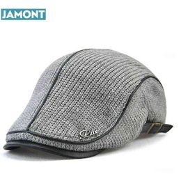 Jamont High Quality English Style Winter Wool Older Men Cap Thick Warm Beret Hat Classic Design Vintage Visor Cap Snapback J220722