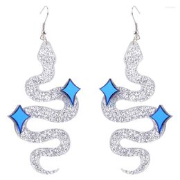 Dangle & Chandelier Punk Silver Color Glitter Powder Star Acrylic Snake Drop Earrings For Women Funny Moon Heart Long JewelryDangle Farl22