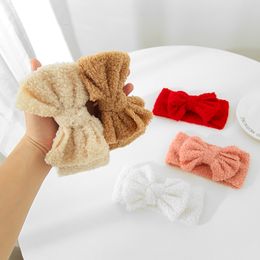 Autumn Winter Girls Coral Fleece Bow Hair Band Solid Colour Soft Cashmere Headbands Girls Turban Hair Accessories Bulk