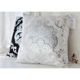 Free Silver Embroidery Customized Pillow Case Wedding Room Sofa Chair Bedding el Decorative Cushion Cover Pillowslip Y200103