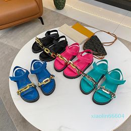Fashion-Sandal Luxury sandals women's shoe shoes metal chain senior summer fashion beach slippers Blue green black rose big