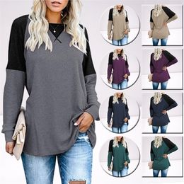 Autumn Patchwork Solid Colour Casual Women T Shirts Fashion Loose Long Sleeve Women's unic ops Plus Size O Neck Star Shirt 220402