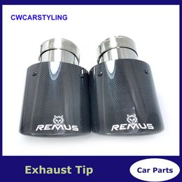 1 Piece Oval Slanted Exhaust Muffler Tip Glossy Carbon Fibre With Remus Logo For BMW Benz Audi Car Styling