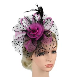 Bridal Hats Vintage headdress feather Beaded Flower mesh versatile Hats accessories