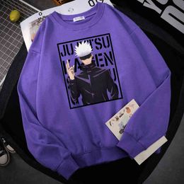 Funny Gojo Satoru Hoodies Jujutsu Kaisen Anime Print Warm Mens Sweatshirts Oversized Male Clothes Casual Fashion Man Sweatshirt G220429
