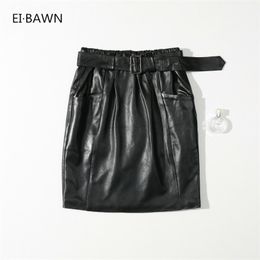 Autumn Winter Genuine Leather Skirts Women High Lambskin Waist Sexy&club Black Mini Skirts Ladies Real Sheepskin Sexy Skirt 210331