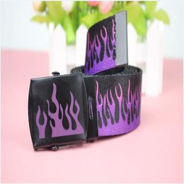 Belts Purple Black Style 130cm Flame Print Long Belt Men Women Canvas Fashion Jeans Waist WaistbandBelts