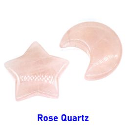 Rose Quartz Moon and Star Shaped Statues Natural Crystal Stone Mascot Meditation Healing Reiki Gemstone Gift Room Decor