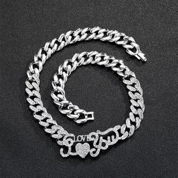 Chains Exquisite Shiny Heavy Industry Design Full Of Diamond Love Cuban Chain Female Hip-Hop Lovers Jewelry Clavicle WholesaleChains