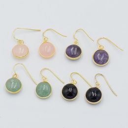 Dangle & Chandelier Fashion Light Yellow Gold Color Round Amethysts Purple Rose Pink Quartzs Black Agates Cabochon Earrings Women Jewelry