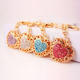 Alloy Crystal Hollow Love Heart Keychain Women Rhinestone Pendant Bag Car Key Ring Fashion Jewellery Lanyard Accessory Gift