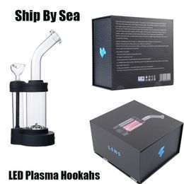 14mm Joint LED Plasma Hookahs Ship By Sea Glass Bongs With Bowl Gift Box Perc Dab Rig Black Oil Rigs Waterpipes Glow In The Dark Starters Kits WP2234